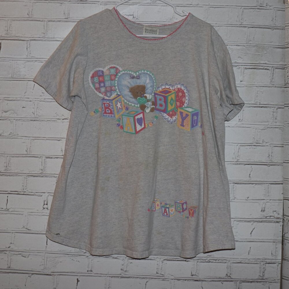💙 New Addition Maternity Graphic Tee · Size Medium · Vintage Sweet, nostalgic,